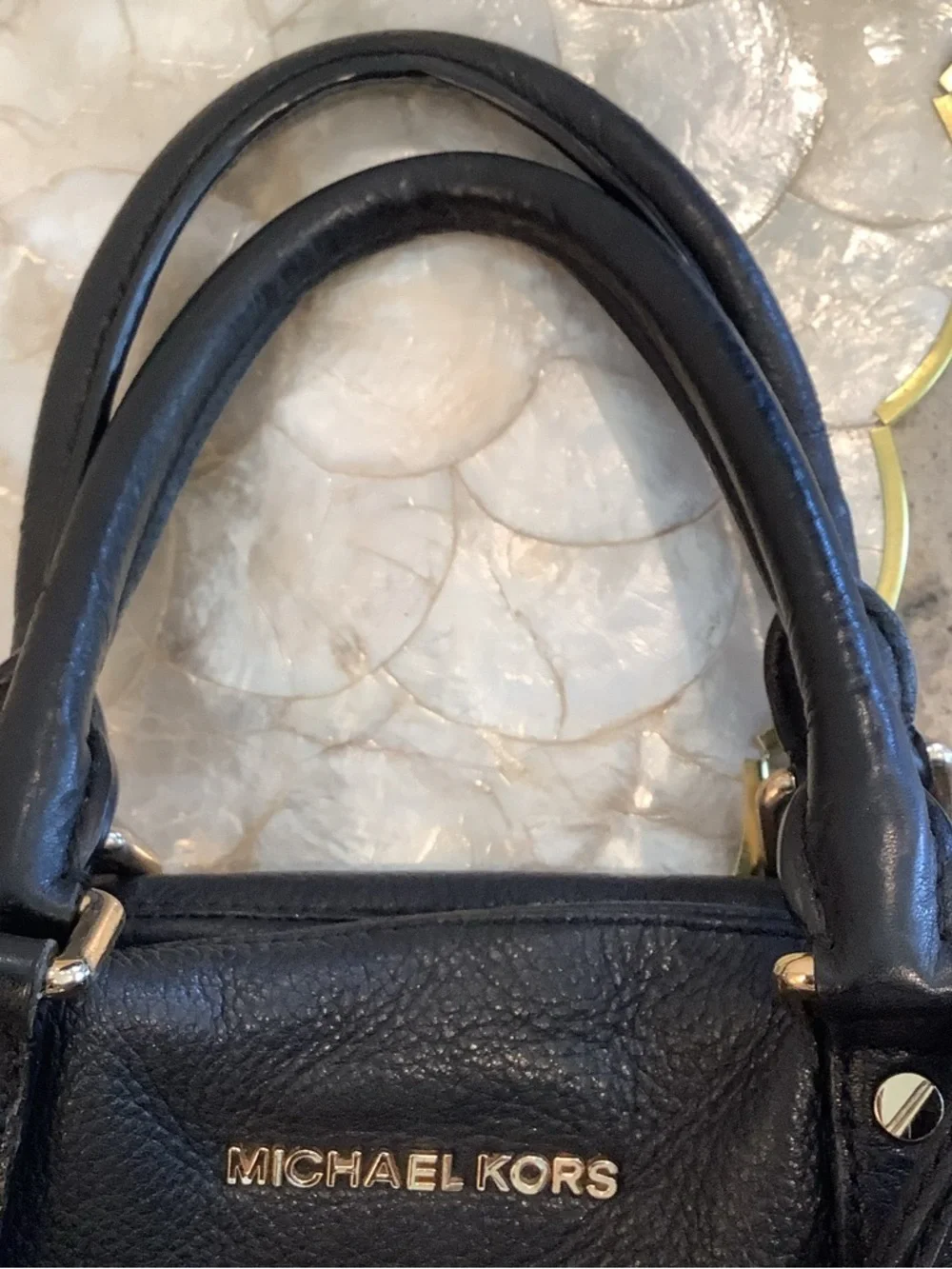 Michael Kors Black Leather Satchel with Gold Hardware